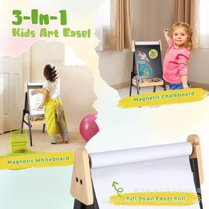 Pizarra de arte para niños, de madera, de doble cara, magnética, con rollo de papel para uso doméstico, de 3 a 6 años - Product Image 1