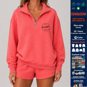 Sudadera de forro polar grueso personalizada con media cremallera para mujer, holgada, oversize, informal - Product Image 1