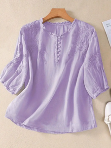 Camicette estive da <span class=keywords><strong>donna</strong></span> Casual a maniche corte camicie di grandi dimensioni <span class=keywords><strong>con</strong></span> ricami traspiranti da <span class=keywords><strong>donna</strong></span> - Product Image 4