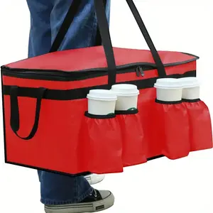 Kapasitas besar serbaguna menjaga kesegaran penyimpanan makanan terisolasi tas makan siang dengan cangkir pemegang untuk pengiriman