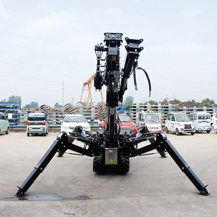 Hijsmachines Mini Mobiele Spoorkraan Draagbare 3 Ton Spider Rupskraan Met Man Mand Hoogwerker Platform
