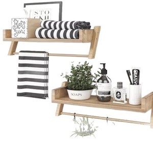 Étagère murale en bois massif pour cuisine, épices, salle de bain, articles de toilette, 1 niveau, compatible induction - Product Image 2