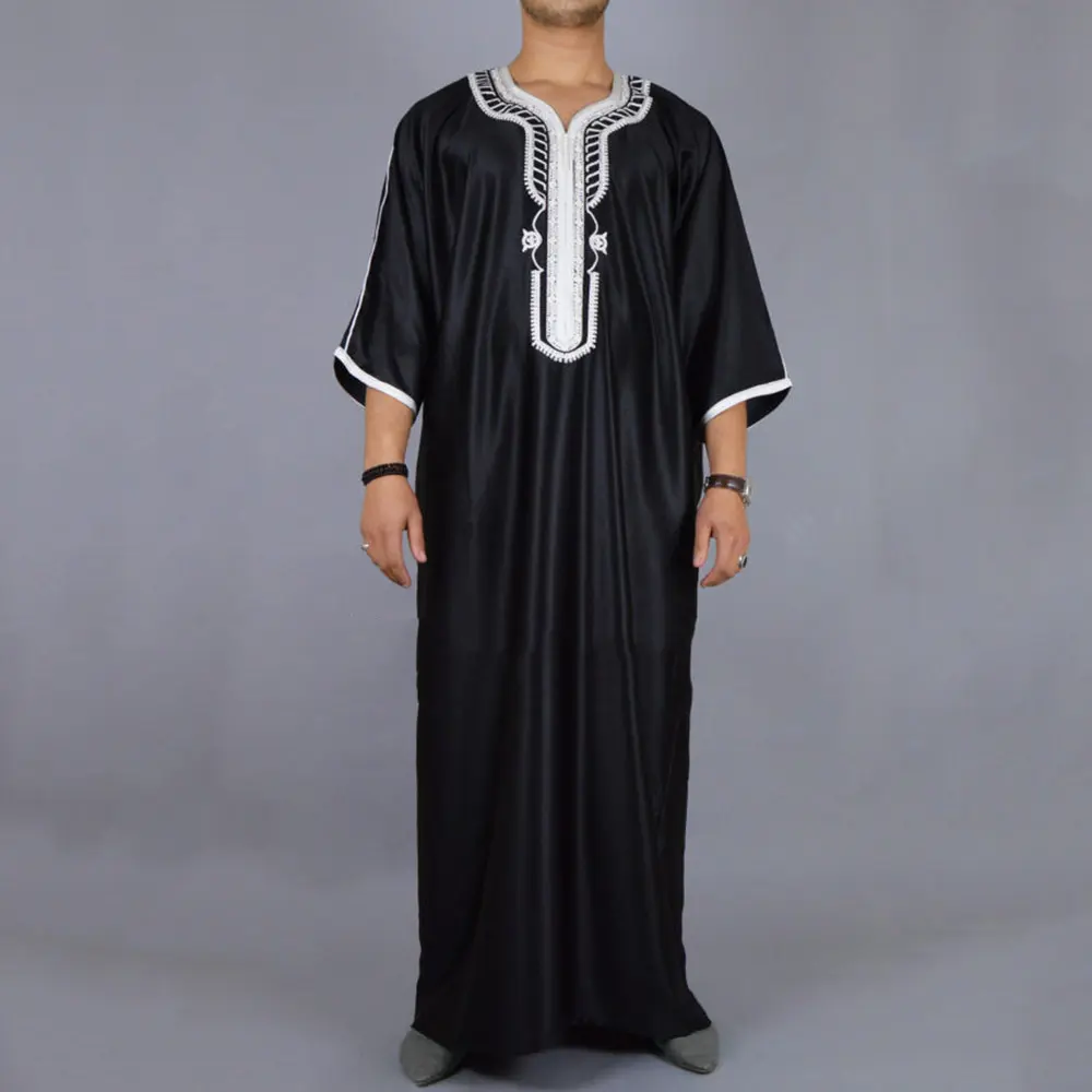Oem مخصص تركيا دبي قطر ثوب أسود أفريقي عباية ملابس إسلامية قفطان ثوب الرجال المسلمين