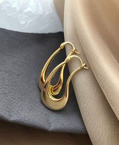 Pendientes de forma única geométricamente irregulares pendientes de oro de 14K chapados en cobre de alta calidad - Product Image 2