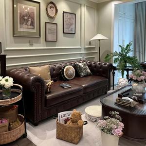 Estilo americano Chersfield Vintage cuero genuino usado sofá extraíble, juego de sofá para sala de estar, arte de cuero madera maciza europea - Product Image 2