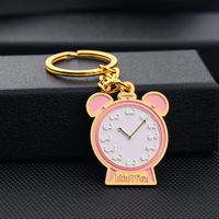 Porte-clés mini-réveil en métal doré personnalisé pour fille rose