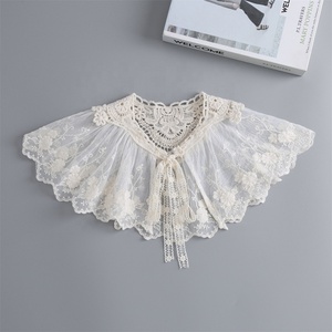 Korean Style Women Collar Shawl Scarf Elegant Embroidery Lace Pleated Lace-Up Bowknot Shoulder Wrap <b>Poncho</b> <b>Cape</b> - Product Image 1