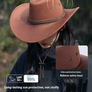 Chapeau Fedora Rétro Américain Style Western Jazz à Large Bord pour Hommes et Femmes, Protection Solaire Estivale, Style Chevalier Britannique Décontracté, 100% Coton - Product Image 2