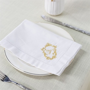 Personnalisable Oem Premium Ajouré Blanc <span class=keywords><strong>Coton</strong></span> Lin Mélange Monogramme Serviettes <span class=keywords><strong>de</strong></span> Dîner pour Linge <span class=keywords><strong>de</strong></span> Mariage <span class=keywords><strong>50x50</strong></span> - Product Image 2