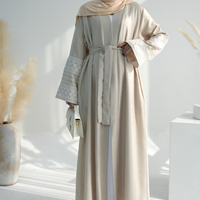 Abaya ouverte en lin brodé Ramadan 2026 pour femmes, robe musulmane, vêtements islamiques