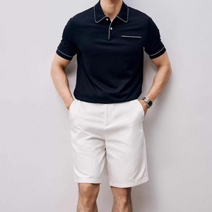 <span class=keywords><strong>Chemise</strong></span> en <span class=keywords><strong>coton</strong></span> tissé pour homme - Col contrastant, fermeture éclair, manches courtes, respirante, coupe ajustée, style business décontracté, pour le golf, été - Product Image 4