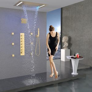 Ensemble de système de douche thermostatique intelligent à LED 14x20 pouces et 6 pouces pour montage au plafond en or brossé - Product Image 2
