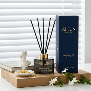 Aikun Startup Brands 100ml Round Glass Navy Box Water Transfer Low MOQ 3 Day Sample 7 Day Ship Reed <b>Diffuser</b> Gift Set for Window - Product Image 1
