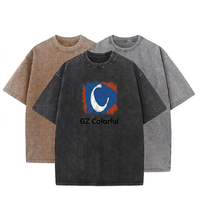 T-shirt personnalisé style rétro délavé à l'acide, 100% coton, coupe courte, noir uni, coupe oversize, tissu épais