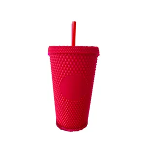 Hot Sale 16oz Double Wall Studded Coffee Tumbler Cup With Straw Mugs For Coffee Lovers