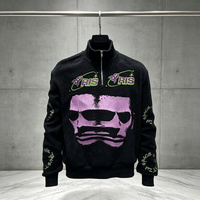 Sweat-shirt polaire à demi-zip Blesstop pour homme, broderie graphique Alien, pull streetwear