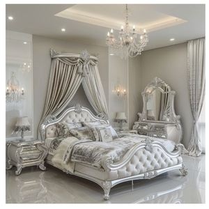 เตียงในโรงแรมขนาดคิงไซส์ทำจากไม้สีขาวเรียบง่ายหรูหรา OE-FASHION เฟอร์นิเจอร์ห้องนอน - Product Image 4