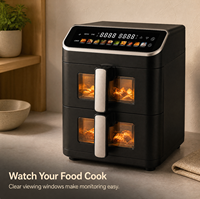 Friteuse à air électrique 12L à double tiroir avec fenêtre de visualisation, circulation d'air chaud à 360 degrés, contrôle de température 80-200°C pour usage domestique