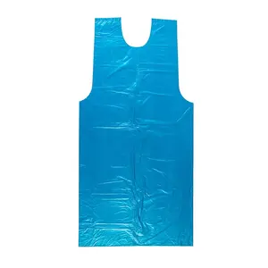 Disposable Waterproof Barrel-shaped Blue PE Smock With Cardboard Header Tear Off