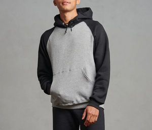 Casual de los hombres mangas raglán cadena pulóver con capucha personalizado de dos tonos de bloque Patchwork bordado Technics al por mayor para el otoño - Product Image 1