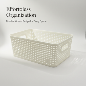 סל אחסון נורדי סִגְנוֹן חיקוי ראטן, סל ארגונית רשת חלולה נושמת, סל PP רך ידידותי לסביבה לבית - Product Image 1