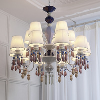 Lustre LED en fer de style médiéval français, hauteur réglable, dégradé bleu/couleur macaron, éclairage de luxe rétro pour chambre et salle à manger