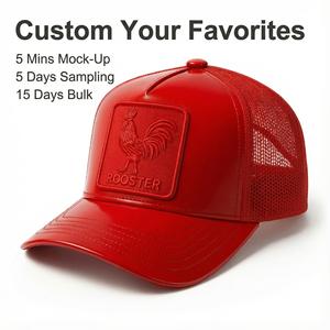 Casquette de camionneur en cuir PU <span class=keywords><strong>Y2K</strong></span> personnalisée, de haute qualité, 5 panneaux, logo en relief, décontractée, mode, fête, animal, jersey - Product Image 1