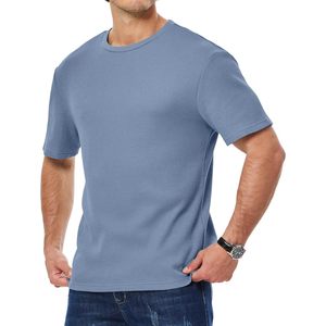 Camiseta FOXA para hombre, color sólido, cuello redondo, manga corta, tejido gofrado, transpirable, algodón y spandex. - Product Image 1