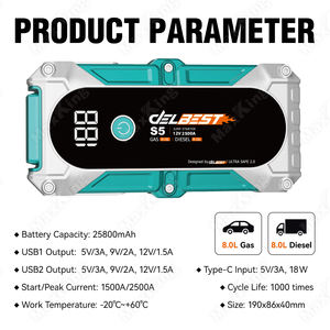 Démarreur de saut de voiture puissant pour câble intelligent <span class=keywords><strong>essence</strong></span> 8L et <span class=keywords><strong>Diesel</strong></span> 8L avec taille de démarrage d'écran LCD 190*86*40mm - Product Image 2