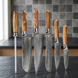 Nouvel ensemble de couteaux de cuisine Thewizcrafts 5 pièces, design moderne, ambidextre, en acier Damas et acier au carbone, finition haute brillance - Product Image 4