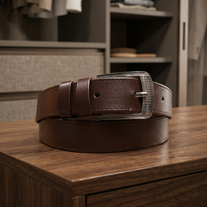 High Quality Cow Leather Men's <b>Belt</b> Copper Square Pin Buckle Double Stitching Braided 35mm Fine Texture Casual Daily Wear - Product Image 1
