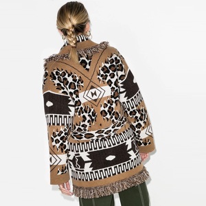 Inverno venda quente vintage mangas compridas alta qualidade oversize mulheres lã mistura leopardo jacquard <span class=keywords><strong>cardigan</strong></span> - Product Image 2