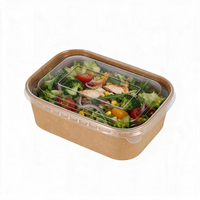 Bol en papier kraft noir imprimé jetable de 500 ml, 750 ml, 1000 ml, 1400 ml, avec couvercle transparent
