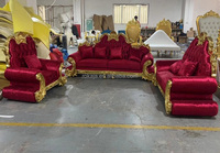 Ensemble de canapés royaux en or American Superstar's Gold, luxe, 1+2+4 places, canapé impérial, bois classique, style royal, tissu rouge