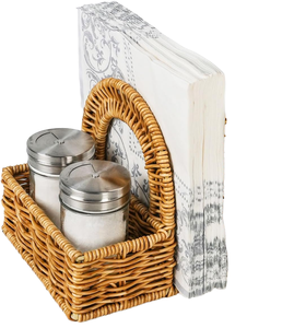 HT Handmade Modern Stylish Eco-Friendly Resin Rattan Precision Tolerance Multifunction Napkin Holder <b>Basket</b> Salt Pepper Shakers - Product Image 1