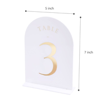 Arche blanche Numéros de table de mariage Supports 1-20 Feuille d'or Imprimé 5x7 Porte-panneaux acryliques double face Centre de réception