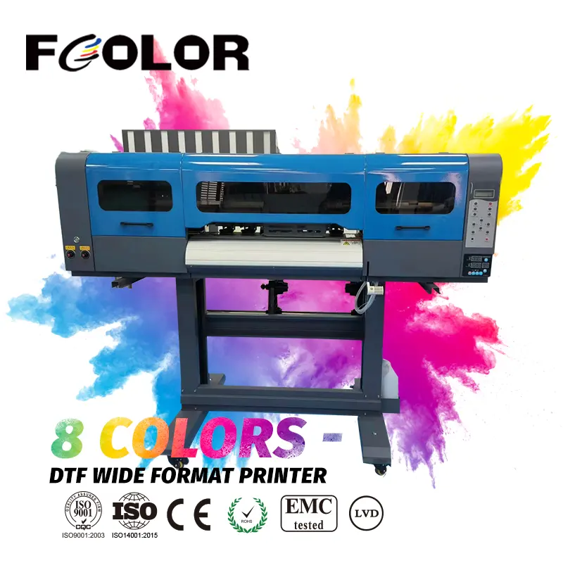 FCOLRO 60CM Digital 8 colores PET película DTF impresora para impresión de camisetas con tres cabezales de impresión Epson I3200