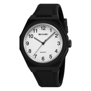 Skmei Quartz Watch Men Analog White Dial Black Silicone Strap 50m Water Resistant Simple Casual Wristwatch - Product Image 5