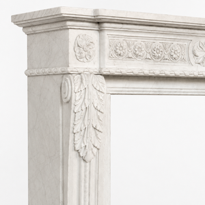 Chimenea tradicional de mármol con tallado ornamentado, de mármol blanco, para interiores, con estufa de leña para comedor. - Product Image 4