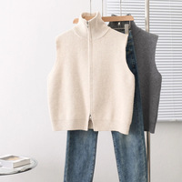 Meistverkaufte Damen Vintage Mock Neck Reißverschluss-Strickweste Preppy Old Money Ärmellose Strickjacke
