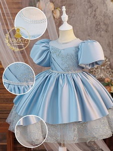Gaun Pesta Anak Perempuan FSMKTZ Biru Lengan Pendek Model Formal untuk Usia 4-8 Tahun, Pakaian Ulang Tahun Pengiring Pengantin - Product Image 6