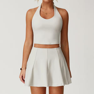 Damen <span class=keywords><strong>2</strong></span>-teiliges Fitness studio Fitness-Set Atmungsaktives Halfter Open Back Crop Top Tennis rock Skorts Yoga-Anzug für Fitness Golf Tennis Sport - Product Image 6