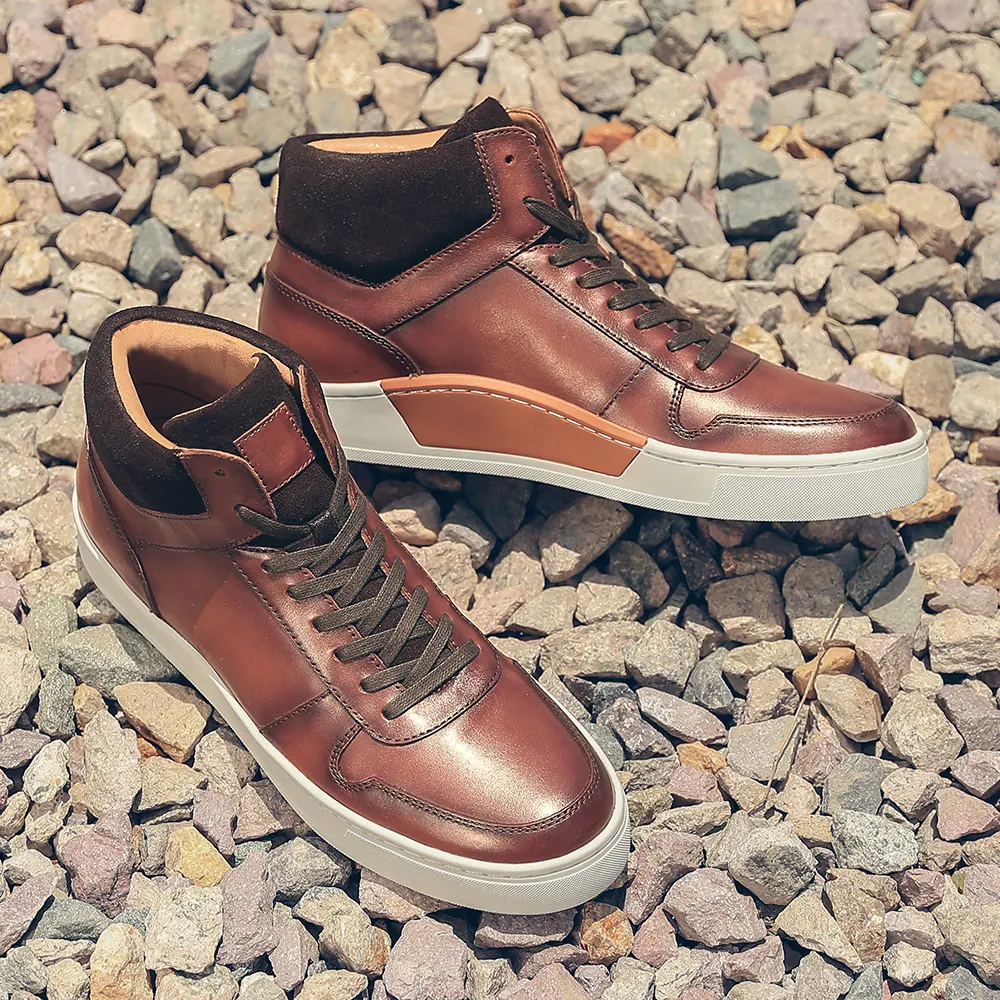 High Quality High Top Casual Men Silk Suede Leather Sneaker Shoes