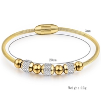 Pulsera de Lujo con Cuentas, Chapada en Oro, de Acero Inoxidable, con Cristales de Zirconia, Cierre Magnético, para Mujer
