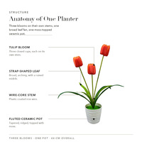 Arrangement floral artificiel réaliste en soie, 3 têtes de tulipes, fait main, style bonsaï, pour décoration moderne de maison et de mariage