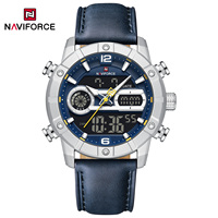 NAVIFORCE NF9263 Wasserdichte Uhr mit Leuchtanzeige, Echtlederarmband, Multifunktions-Chronograph, Countdown-Timer, Wecker