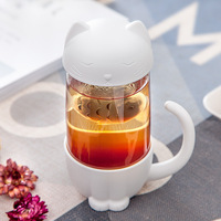 Mignonne tasse en verre motif chat/chien, idéale pour la maison, le bureau ou les couples (infuseur à thé inclus)