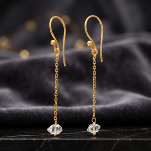Best Quality <b>Solid</b> Sterling <b>Silver</b> Harkimer Diamond Gemstone Hook <b>Earrings</b> Trendy Wedding Gold Plated Handmade Fine Jewelry - Product Image 2