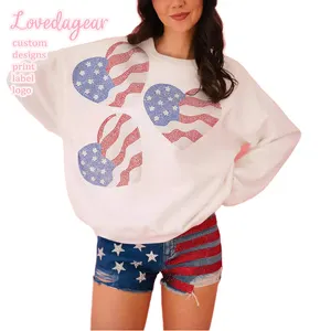 Loveda 4Th Of July abbigliamento donna strass bandiera americana modello cuore felpa larga senza cappuccio