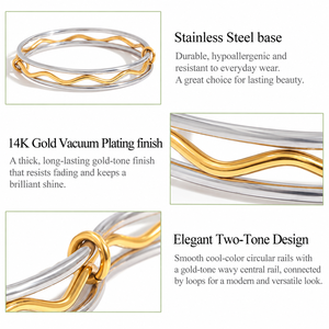 สร้อยข้อมือลายคลื่นสองสี สแตนเลสสตีลชุบทอง 14K แบบสุญญากาศ รูปทรงวงกลมเชื่อมต่อกันเป็นห่วง - Product Image 4